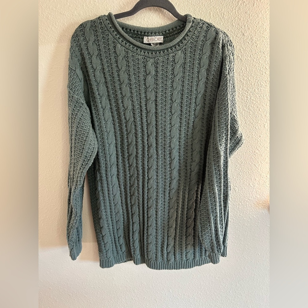 Vintage Cherokee Rolled Neck Cable Knit Crocheted USA Sweater Womens Size S